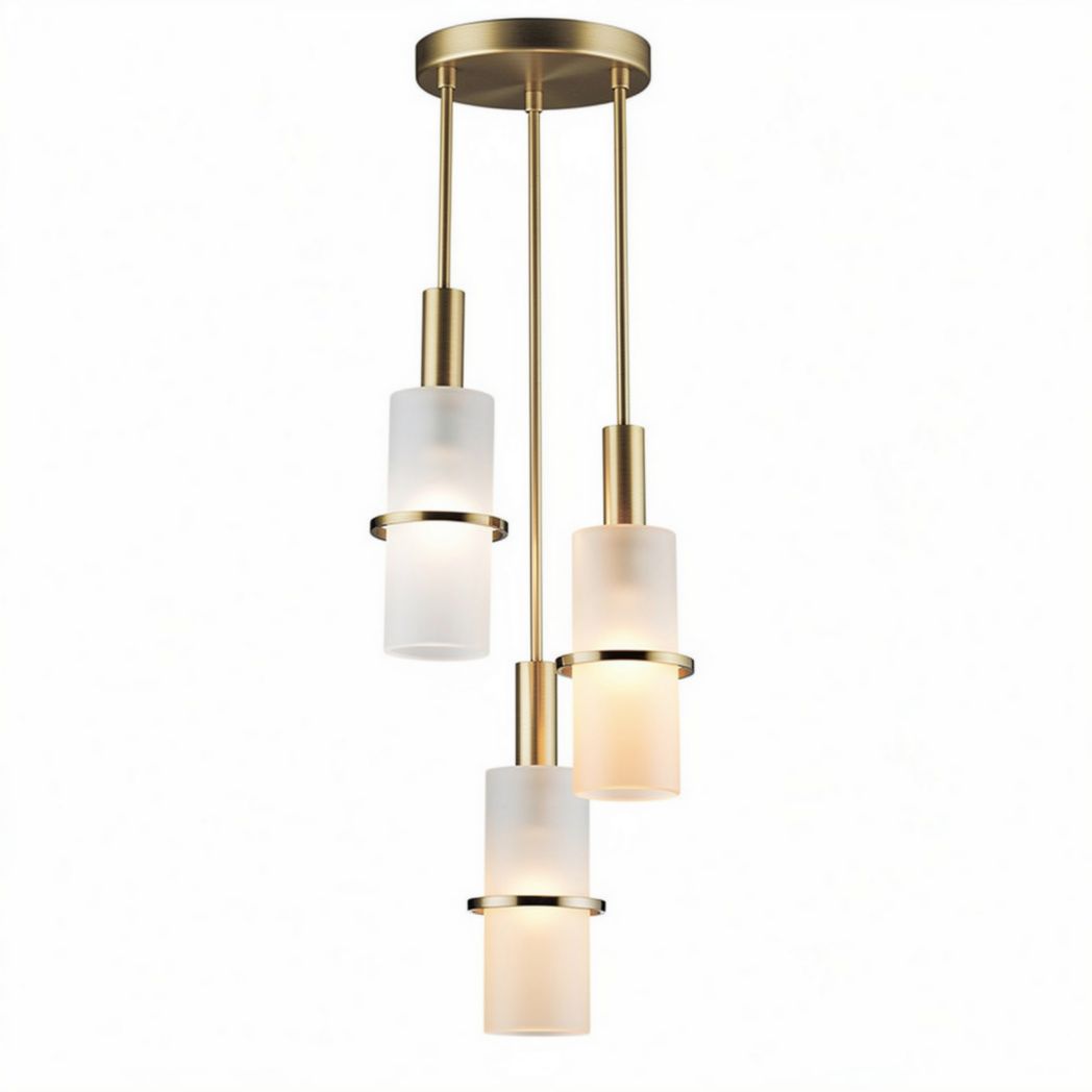 Hanglamp met drie glazen kappen goudkleurig 30 x 15 x 15cm