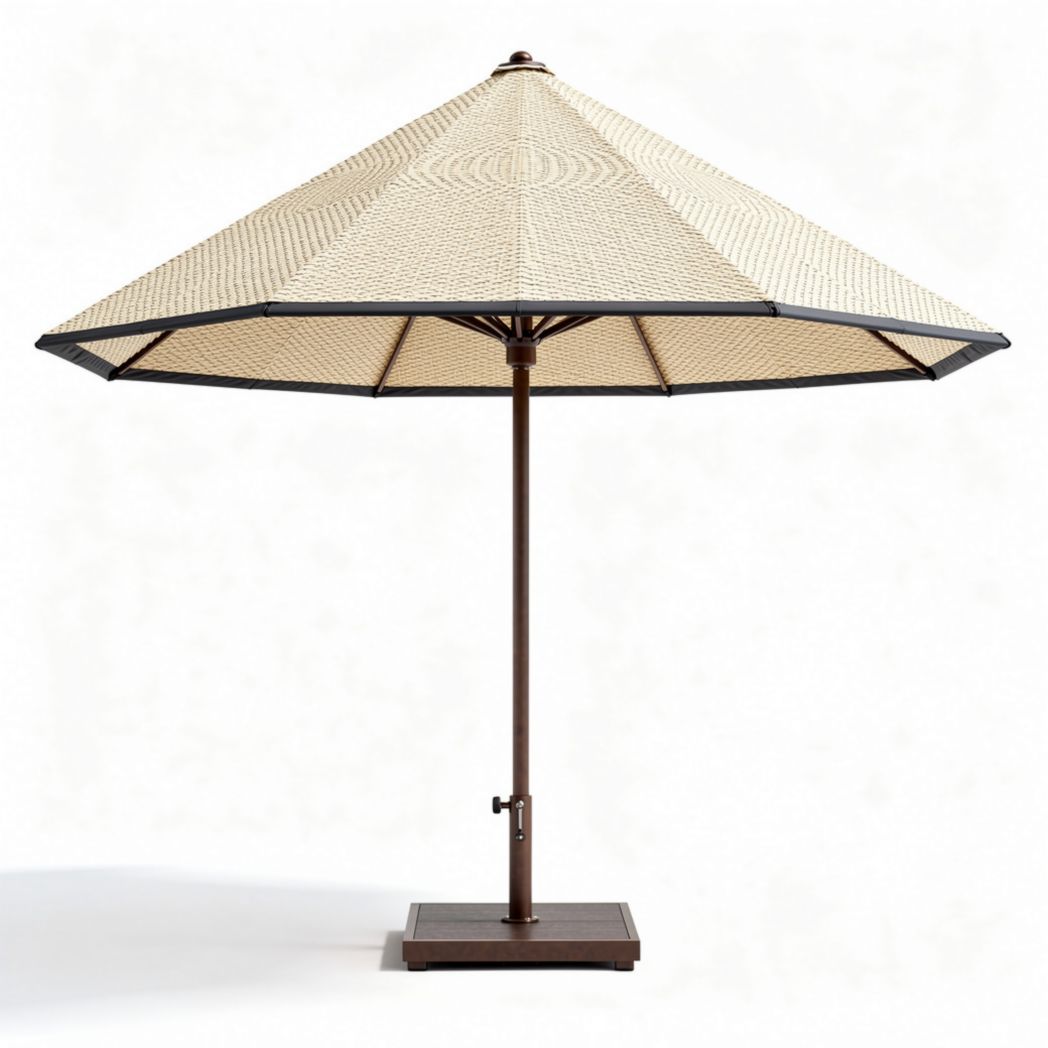 Parasol van hennep met een bruin metalen frame 200 x 200 x 250 cm