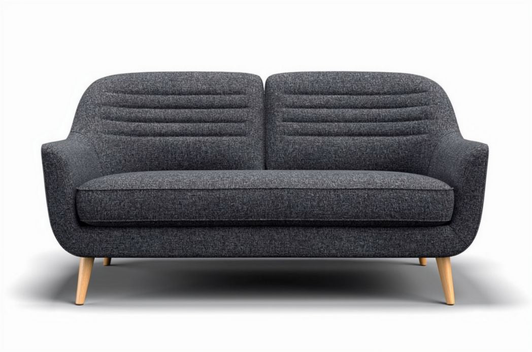 Grijs stoffen bank met houten poten afmetingen 150 x 80 x 70cm