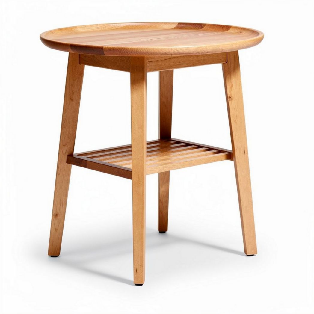 houten bijzettafel met rond blad en onderplank 60 x 60 x 70cm naturel