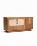 Houten dressoir met glazen deur en lade 120 x 50 x 75 cm