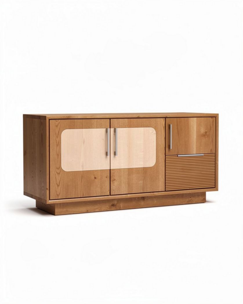 Houten dressoir met glazen deur en lade 120 x 50 x 75 cm
