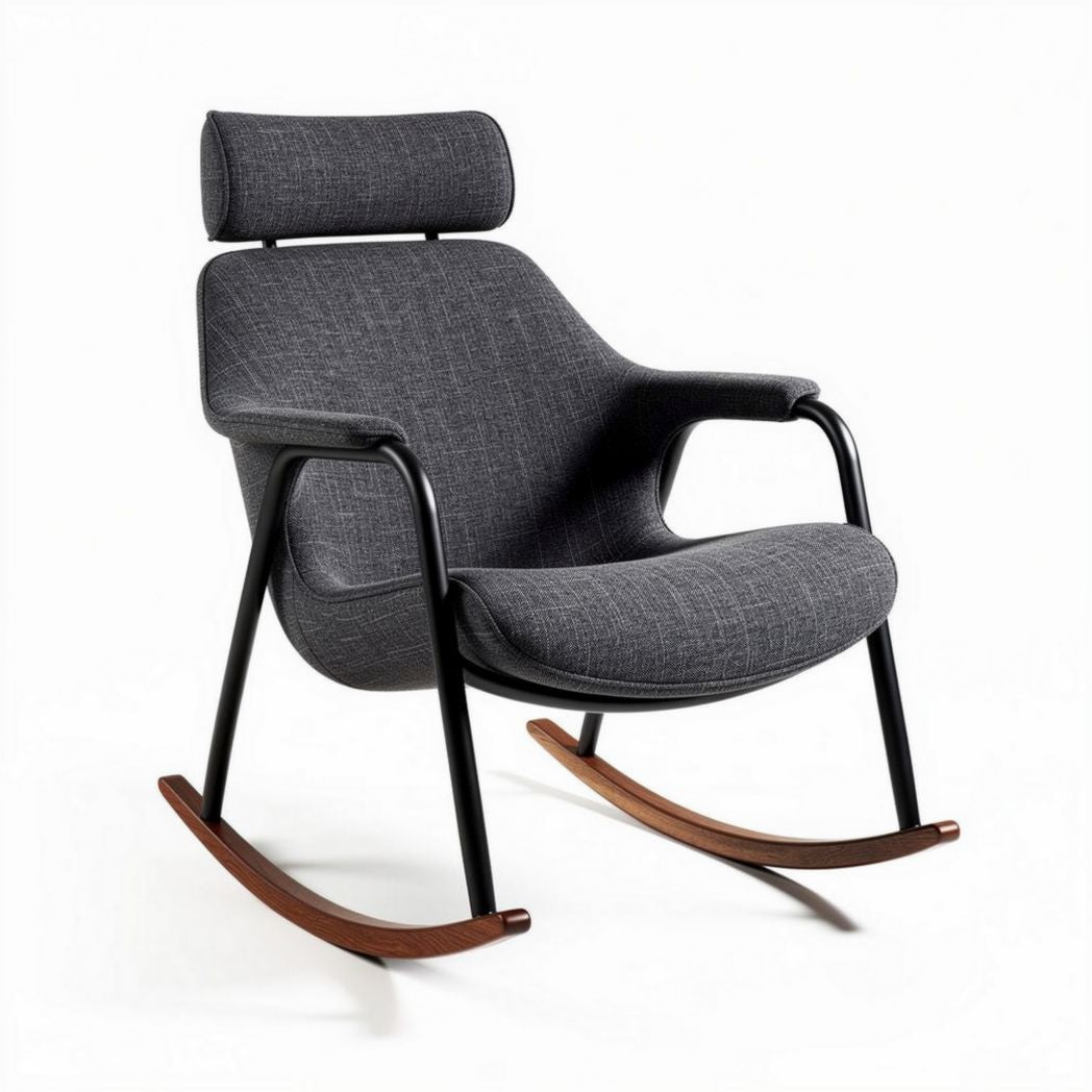 Schommelstoel met stoffen bekleding en houten vloeren 80 x 70 x 90cm
