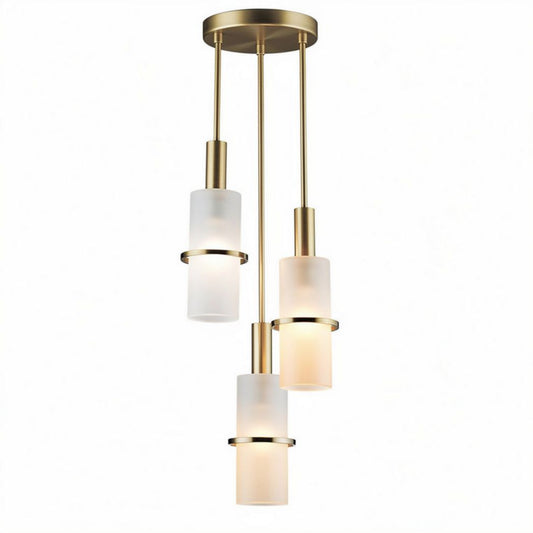 Hanglamp met drie glazen kappen goudkleurig 30 x 15 x 15cm