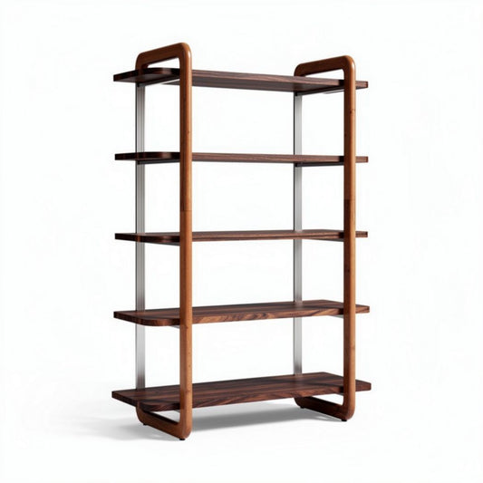 Open boekenplank van hout en aluminium 160 x 80 x 30cm met 5 planken