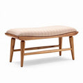 Houten bankje met gestreepte beige zitting 90 x 40 x 45cm