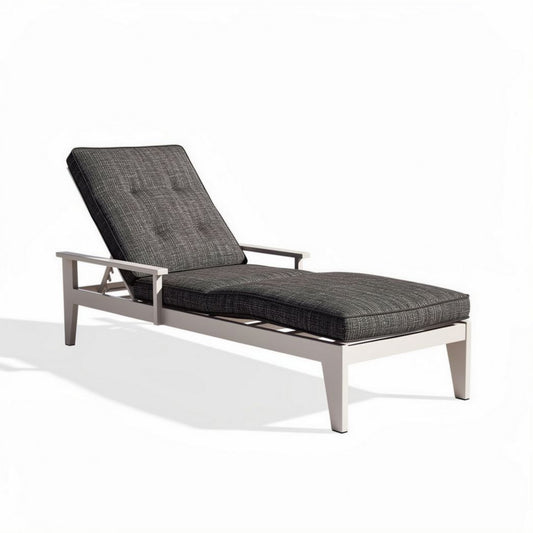 loungestoel van aluminium met een kussen van polyester in zwart 180 x 70 x 30cm