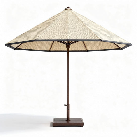 Parasol van hennep met een bruin metalen frame 200 x 200 x 250 cm