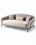 Zacht beige bank met kussen en een stalen frame 180 x 80 x 70cm