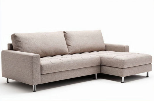 Hoekbank van stof in lichtgrijs met afmetingen 200 x 90 x 85cm