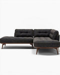 Hoekbank van stof in grijs met houten poten 200 x 80 x 75cm